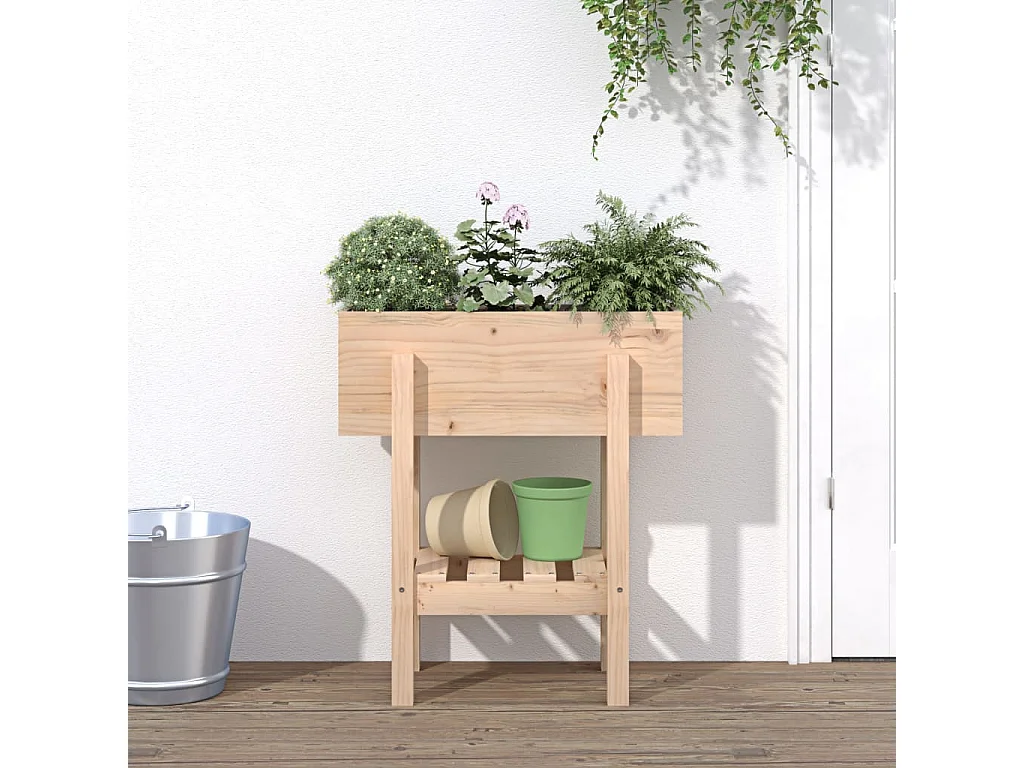 Macetero bancal elevado plantas flores terraza jardín 62 x 30 x 69 cm madera maciza de pino marrón 02_0037746