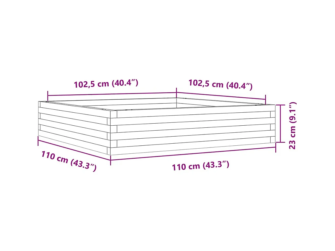 Jardinière bac lit surélevé bois marron 110 x 110 x 23 cm 02_0037300