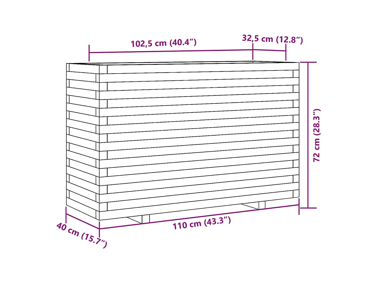 Macetero bancal elevado plantas flores terraza jardín cera 110 x 40 x 72 cm madera maciza de pino marrón 02_0038436