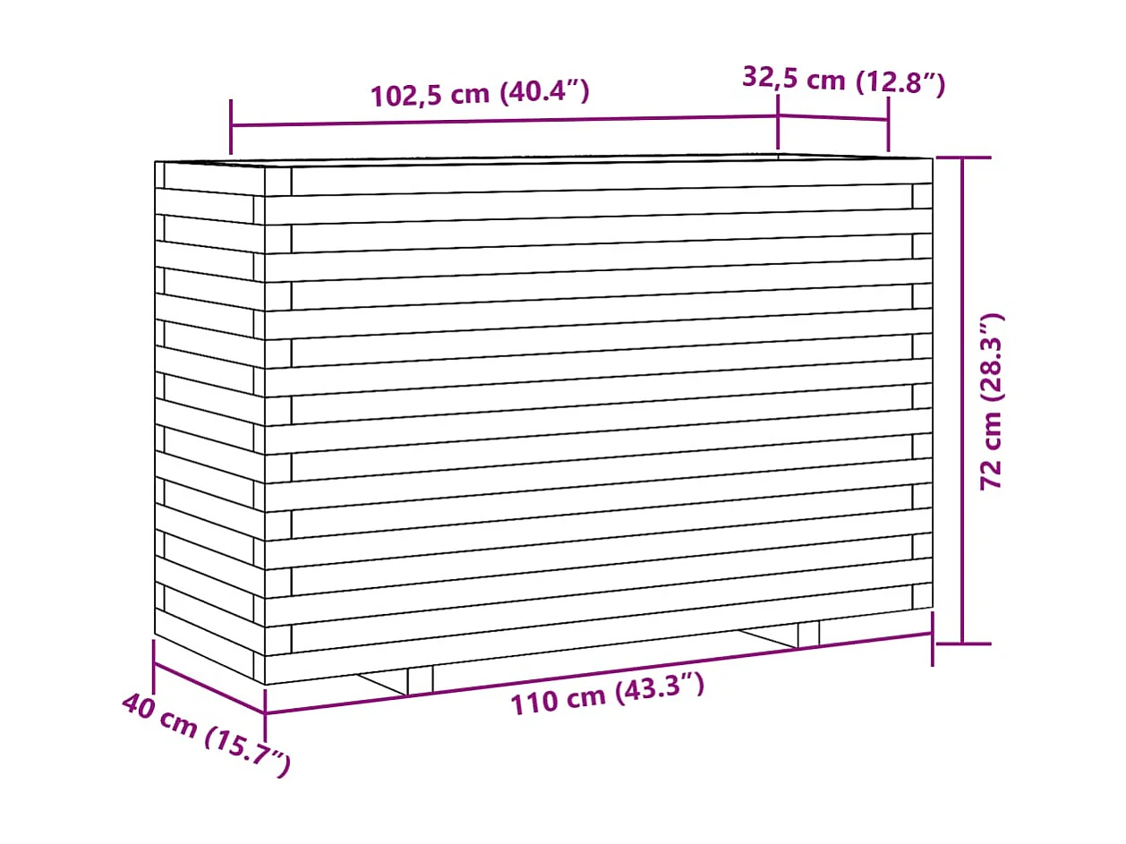 Macetero bancal elevado plantas flores terraza jardín cera 110 x 40 x 72 cm madera maciza de pino marrón 02_0038436
