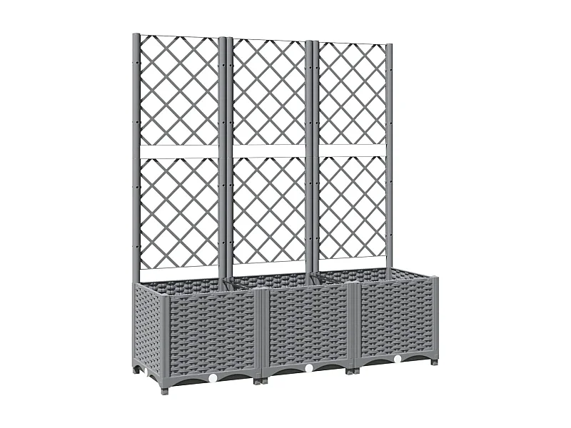 Macetero bancal elevado plantas flores terraza jardín con enrejado ligero 120 x 40 x 136 cm PP gris 02_0038343