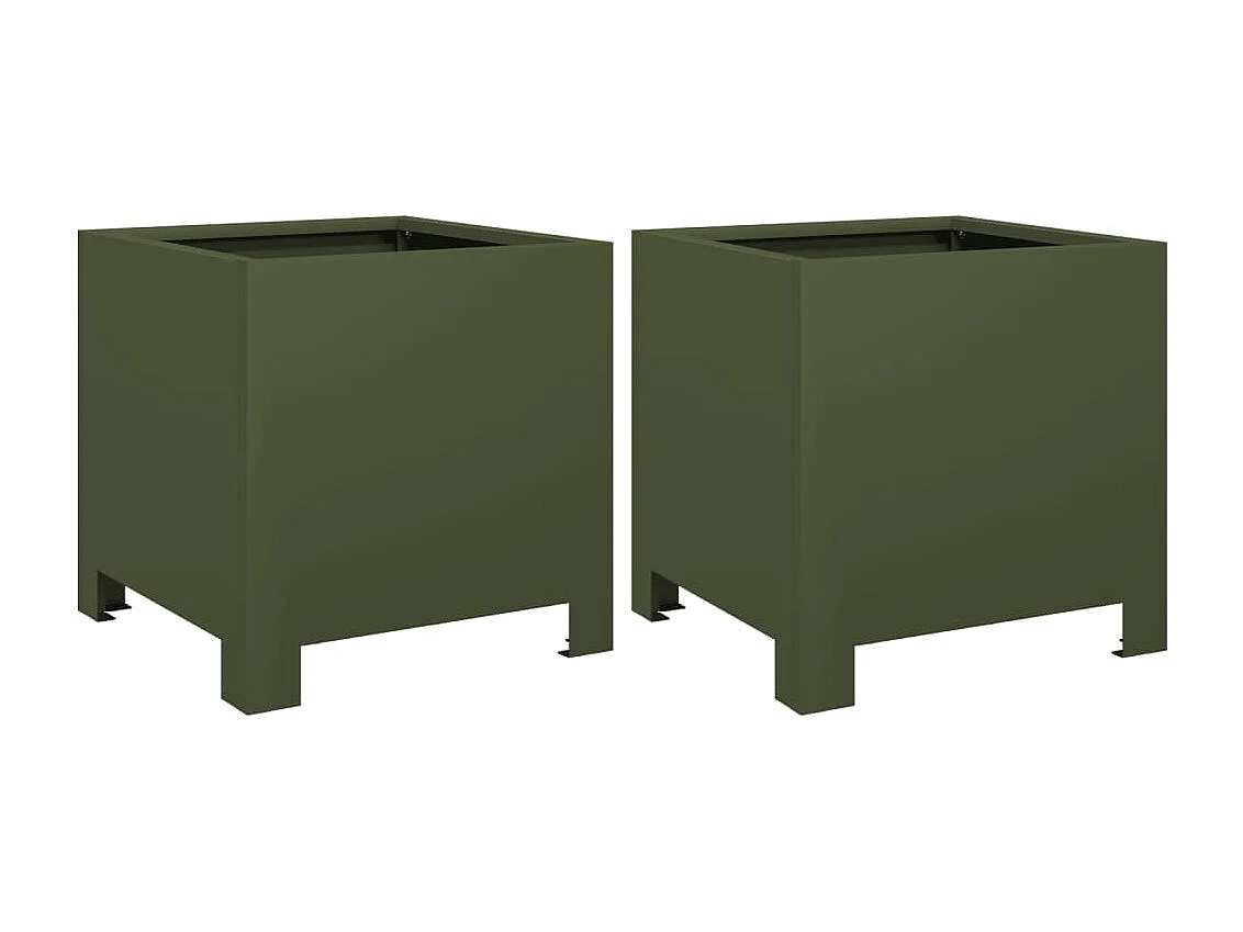 Vaso per fioriera aiuola rialzata piante fiori giardino terrazze set da 2 oliva 30 x 30 x 30 cm verde acciaio 02_0039079