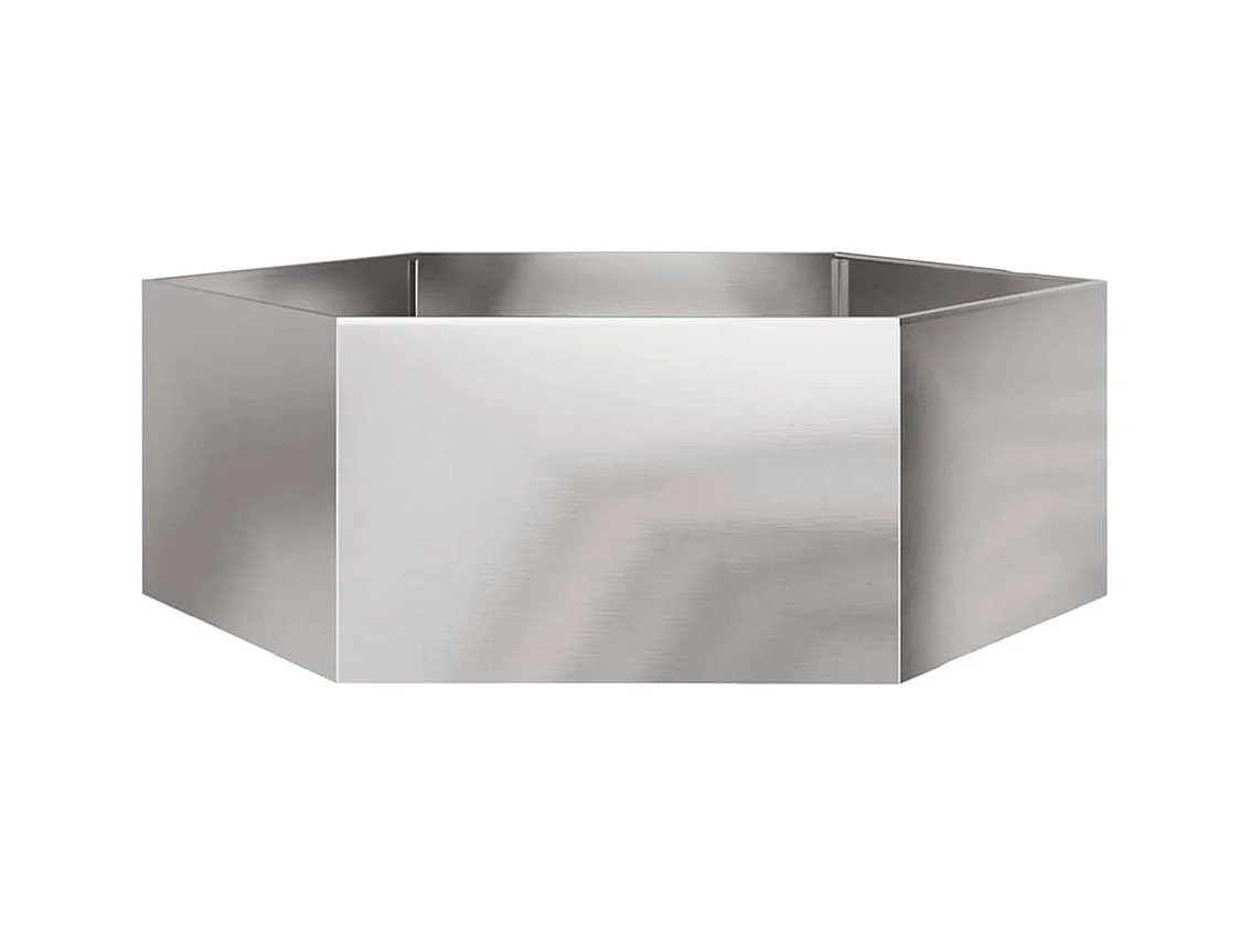 Vassoio per fioriera aiuola rialzata piante fiori terrazzo giardino esagono 138 x 120 x 45 cm acciaio inox Argento 02_0038641