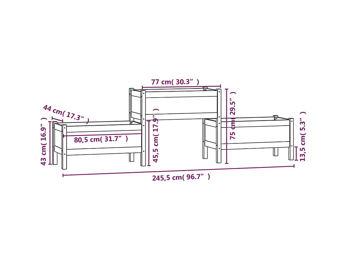 Jardinière bac lit surélevé bois blanche 245.5 x 44 x 75 cm 02_0037476