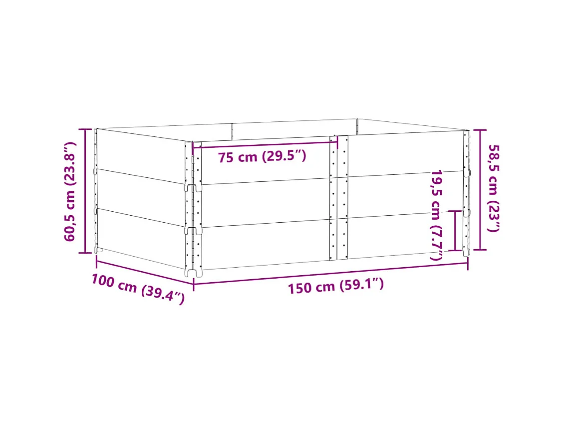 Macetero bancal elevado plantas flores terraza jardín 150 x 100 cm madera maciza de pino marrón 02_0037414