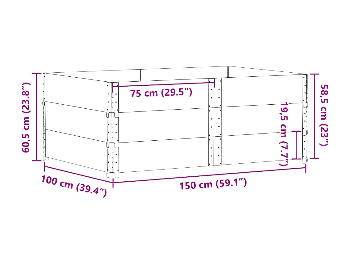 Jardinière bac lit surélevé bois marron 150 x 100 x 60.5 cm 02_0037414