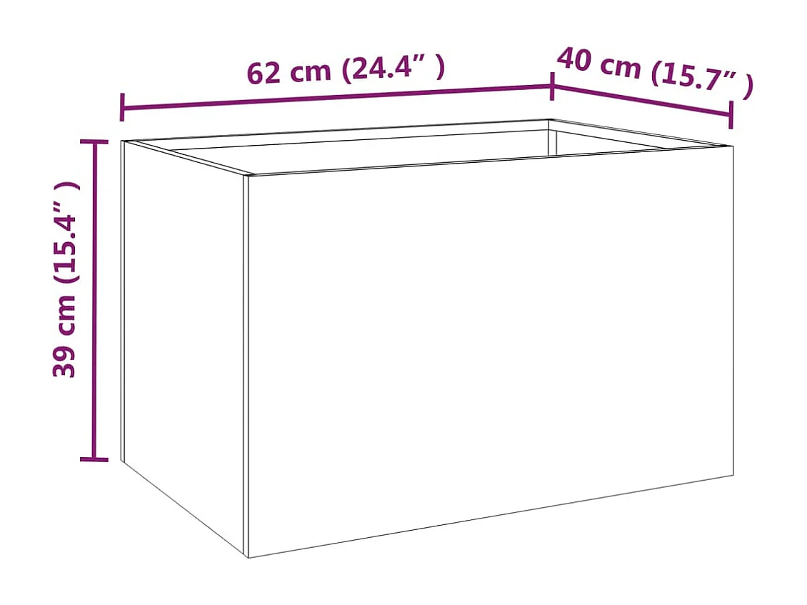 Vassoio per fioriera aiuola rialzata piante fiori terrazzo giardino 62 x 40 x 39 cm acciaio corten marrone 02_0037755