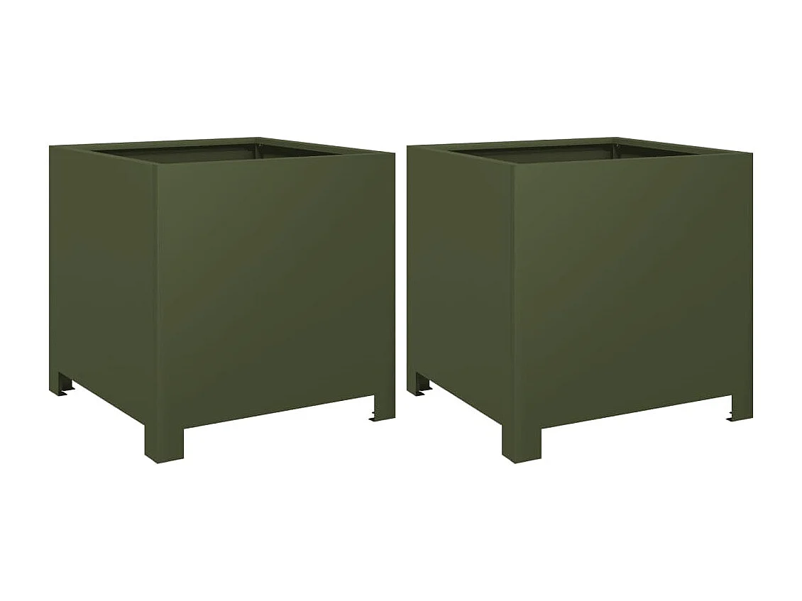 Vaso per fioriera aiuola rialzata piante fiori giardino terrazze set da 2 oliva 40 x 40 x 40 cm verde acciaio 02_0039082