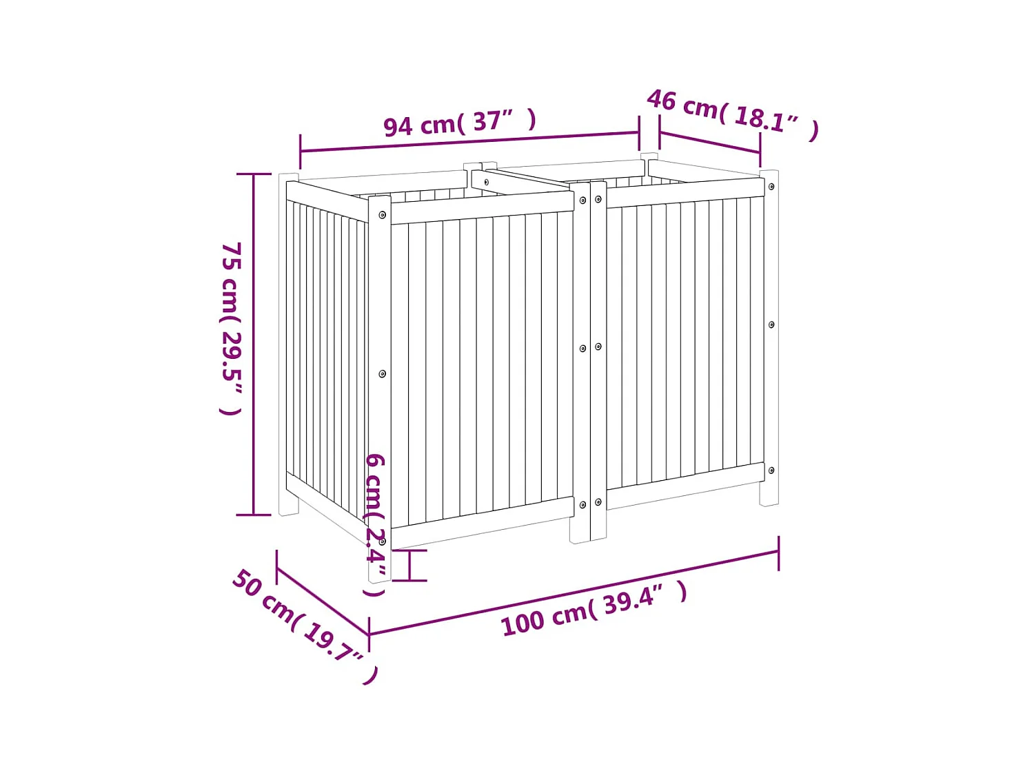Jardinière bac lit surélevé bois marron 100 x 50 x 75 cm 02_0038119