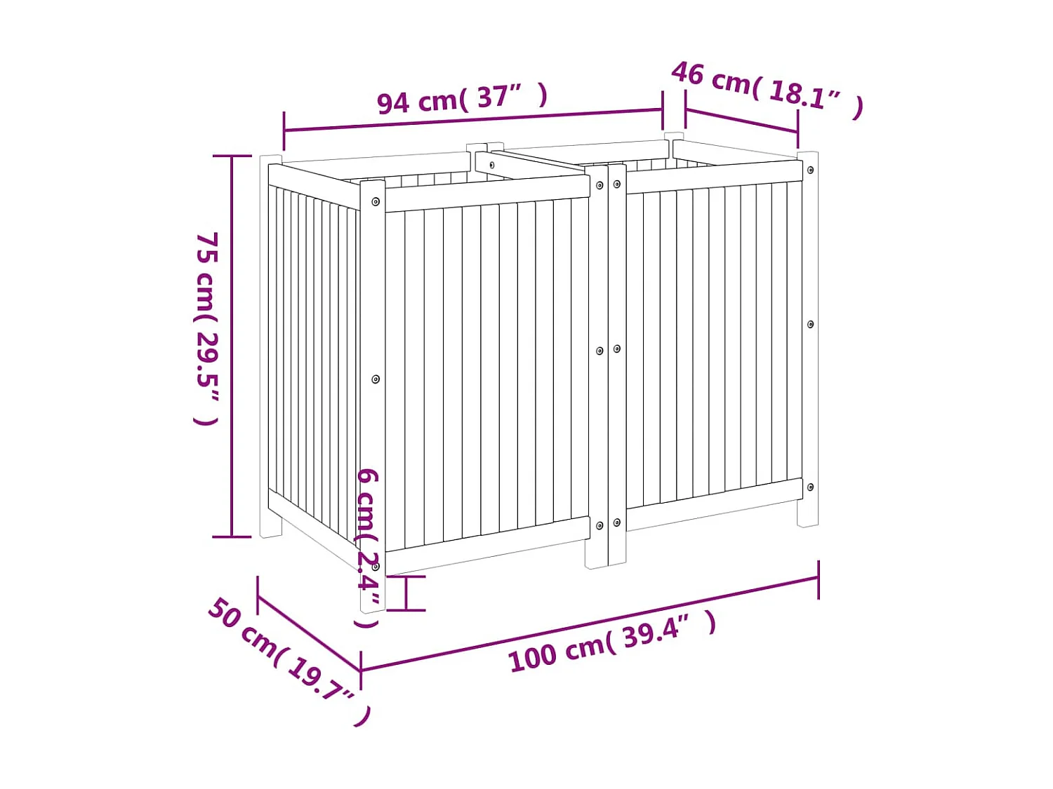 Jardinière bac lit surélevé bois marron 100 x 50 x 75 cm 02_0038119