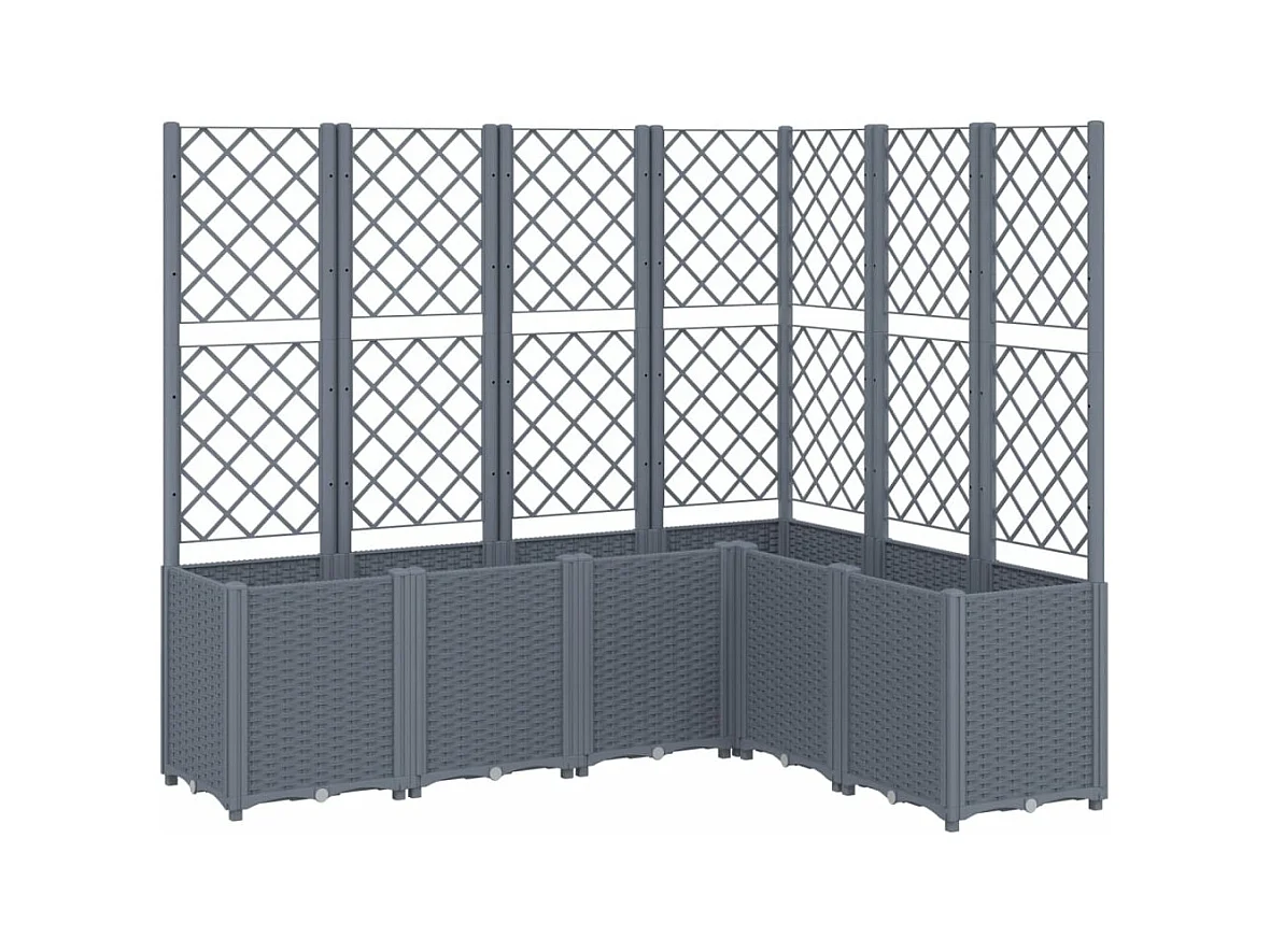Plantador bandeja elevada plantas flores terraço jardim com treliça 160 x 120 x 140 cm PP cinza 02_0038247