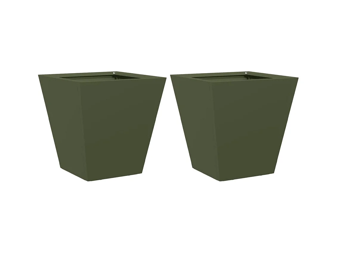 Vaso per fioriera aiuola rialzata piante fiori giardino terrazze set da 2 oliva 30 x 30 x 30 cm verde acciaio 02_0039078