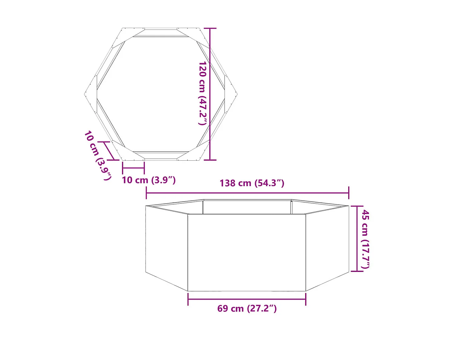 Vassoio per fioriera aiuola rialzata piante fiori terrazza giardino esagono 138 x 120 x 45 cm acciaio antracite 02_0038636