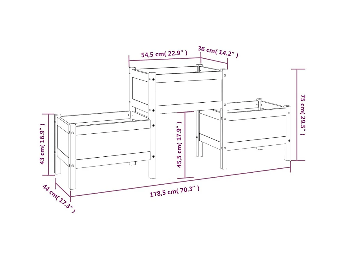 Jardinière bac lit surélevé bois blanche 178.5 x 44 x 75 cm 02_0037465
