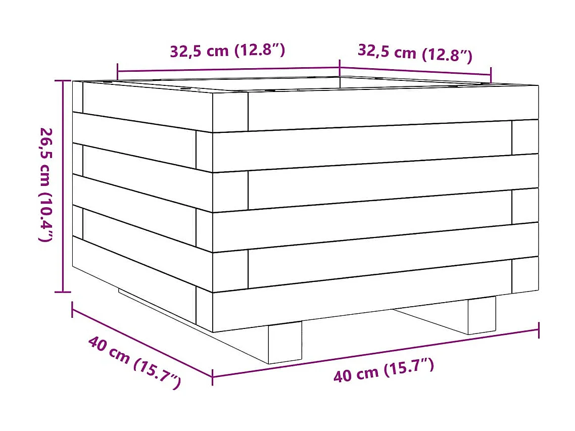 Macetero bancal elevado plantas flores terraza jardín 40 x 40 x 26,5 cm madera maciza douglas marrón 02_0037530