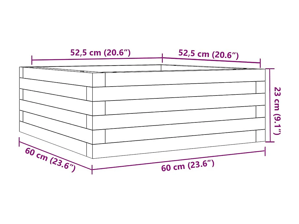 Vassoio per fioriera aiuola rialzata piante fiori terrazza giardino 60 x 60 x 23 cm legno massello marrone Douglas 02_0037702