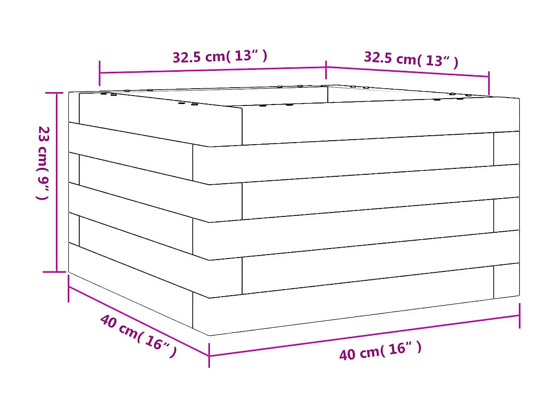 Macetero bancal elevado plantas flores terraza jardín 40 x 40 x 23 cm madera maciza de pino marrón 02_0037524