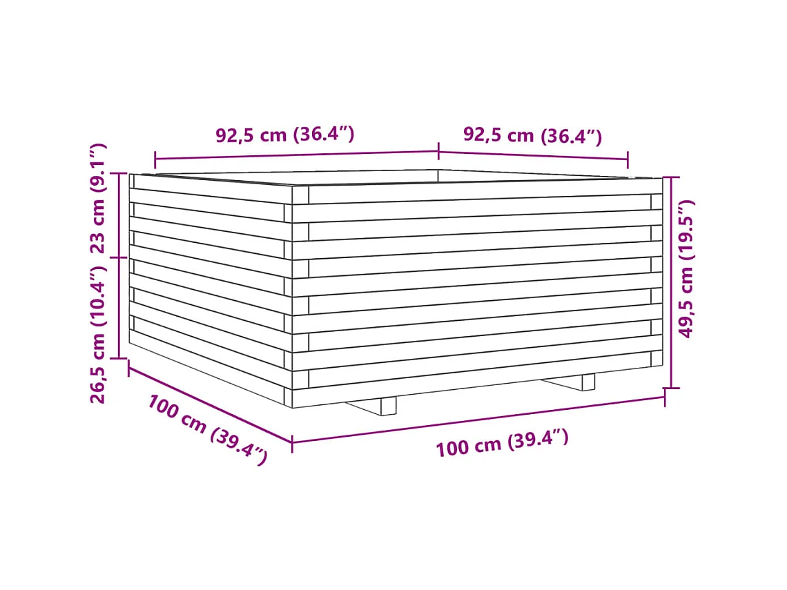 Jardinière bac lit surélevé bois marron 100 x 100 x 49.5 cm 02_0037262