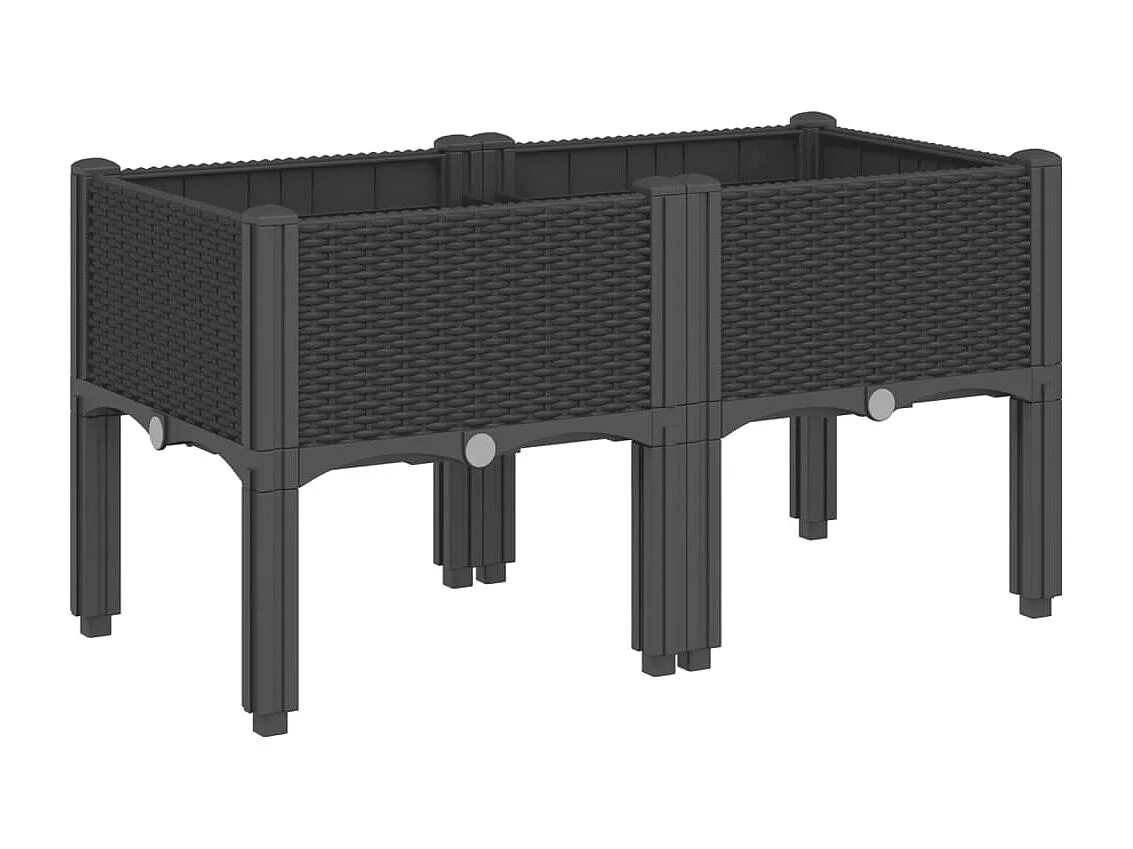 Vassoio per fioriera aiuola rialzata piante fiori terrazza giardino con piedini 80 x 40 x 42 cm PP nero 02_0038171