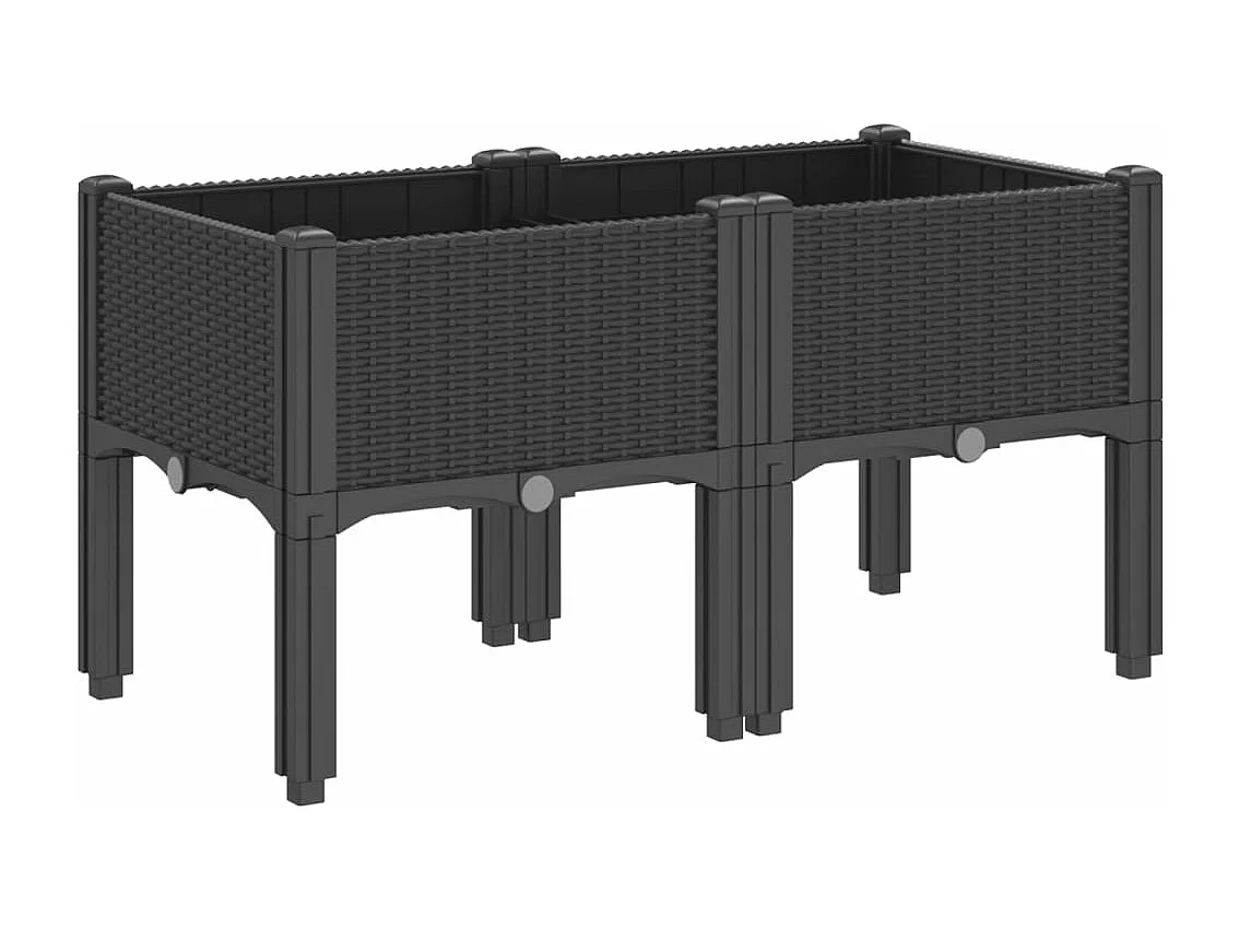 Vassoio per fioriera aiuola rialzata piante fiori terrazza giardino con piedini 80 x 40 x 42 cm PP nero 02_0038171