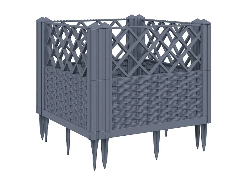 Macetero bancal elevado plantas flores terraza jardín con estacas 43,5 x 43,5 x 43,5 cm PP gris 02_0038202