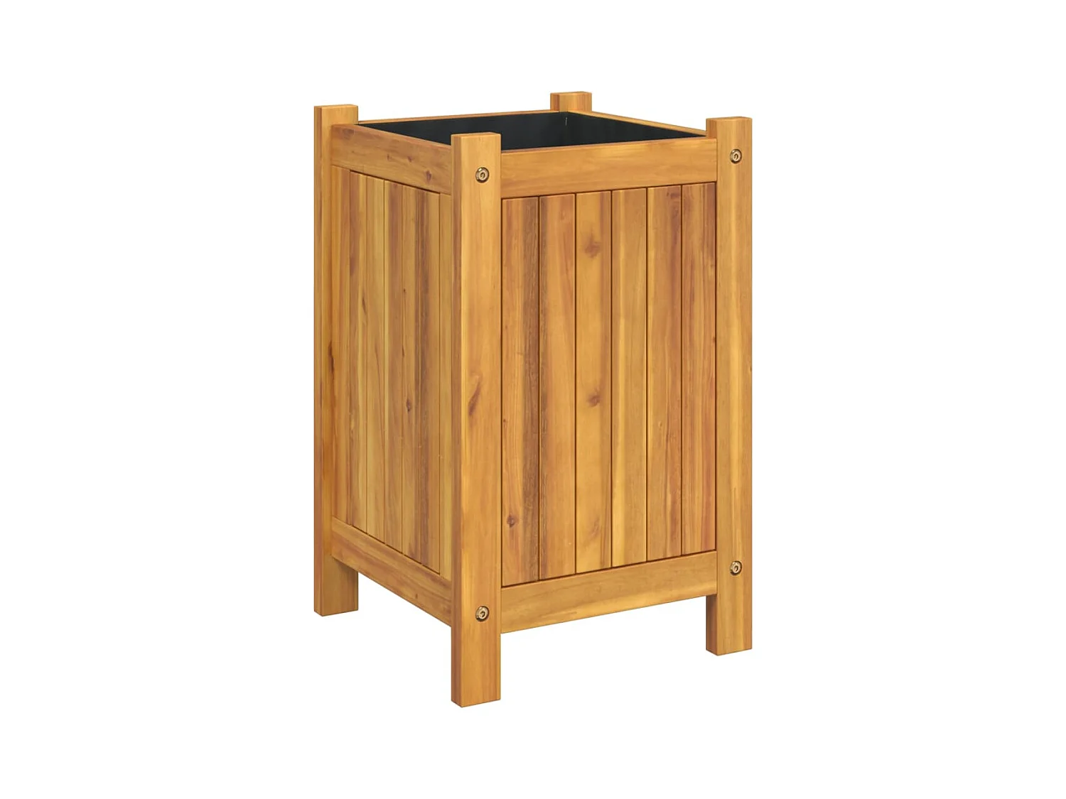 Fioriera rialzata per aiuola da giardino con rivestimento 31 x 31 x 50 cm in legno massello di acacia marrone 02_0038130