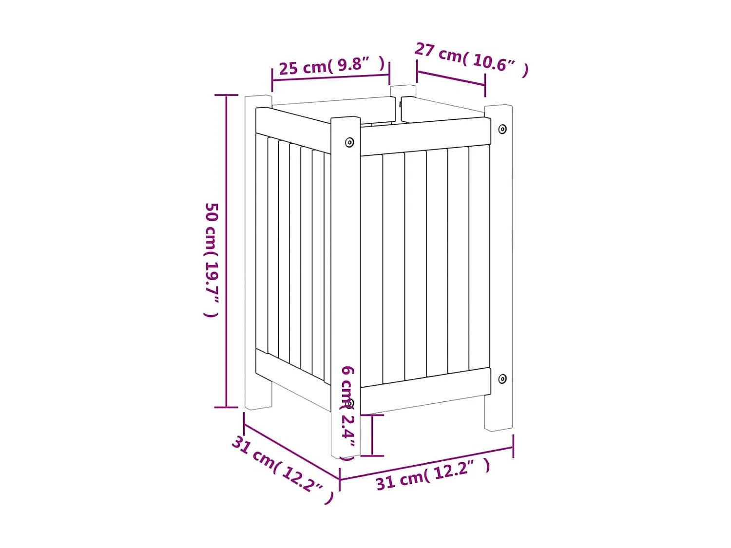 Jardinière bac lit surélevé bois marron 31 x 31 x 50 cm 02_0038130