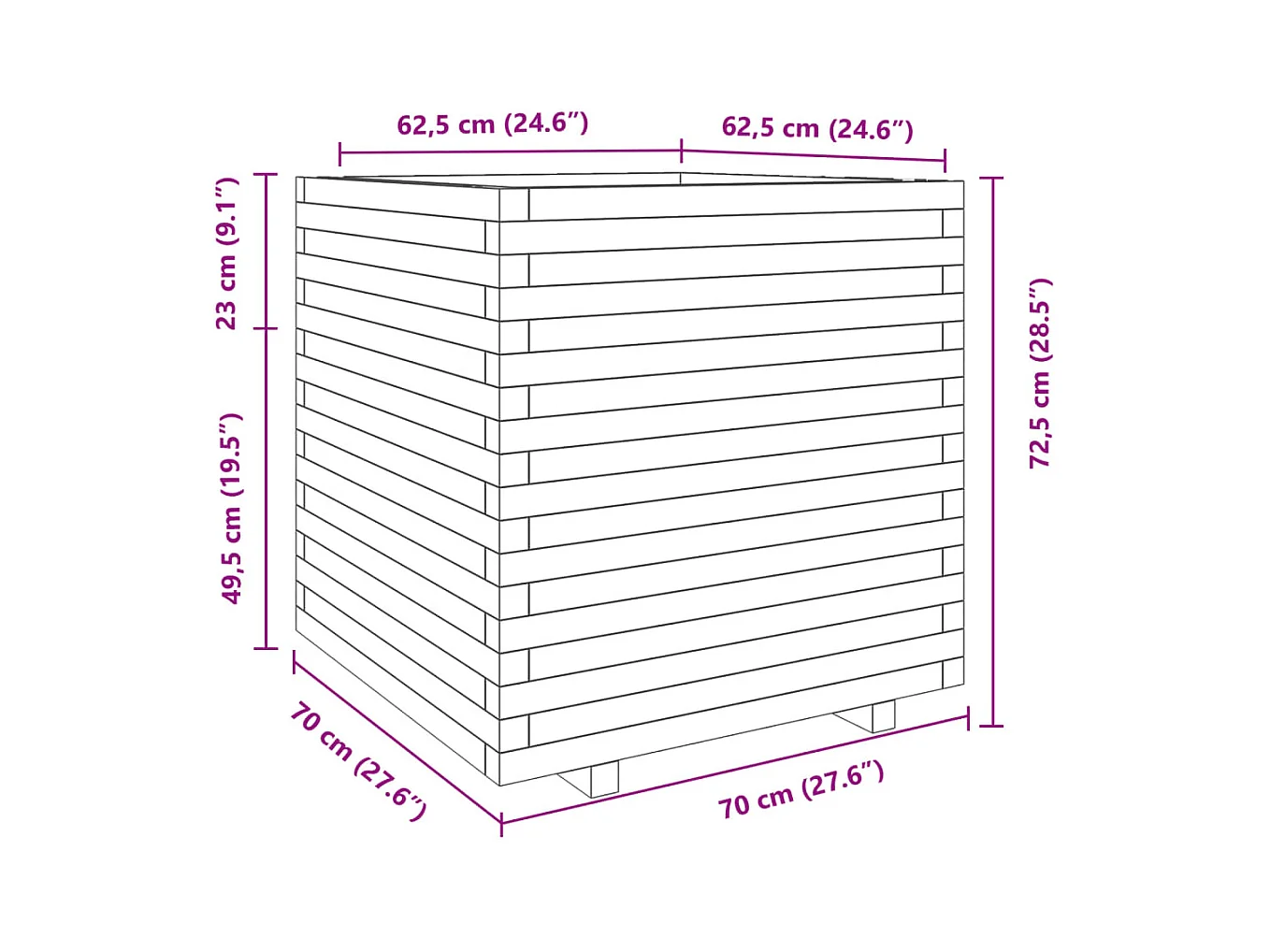 Jardinière bac lit surélevé bois marron 70 x 70 x 72.5 cm 02_0037840