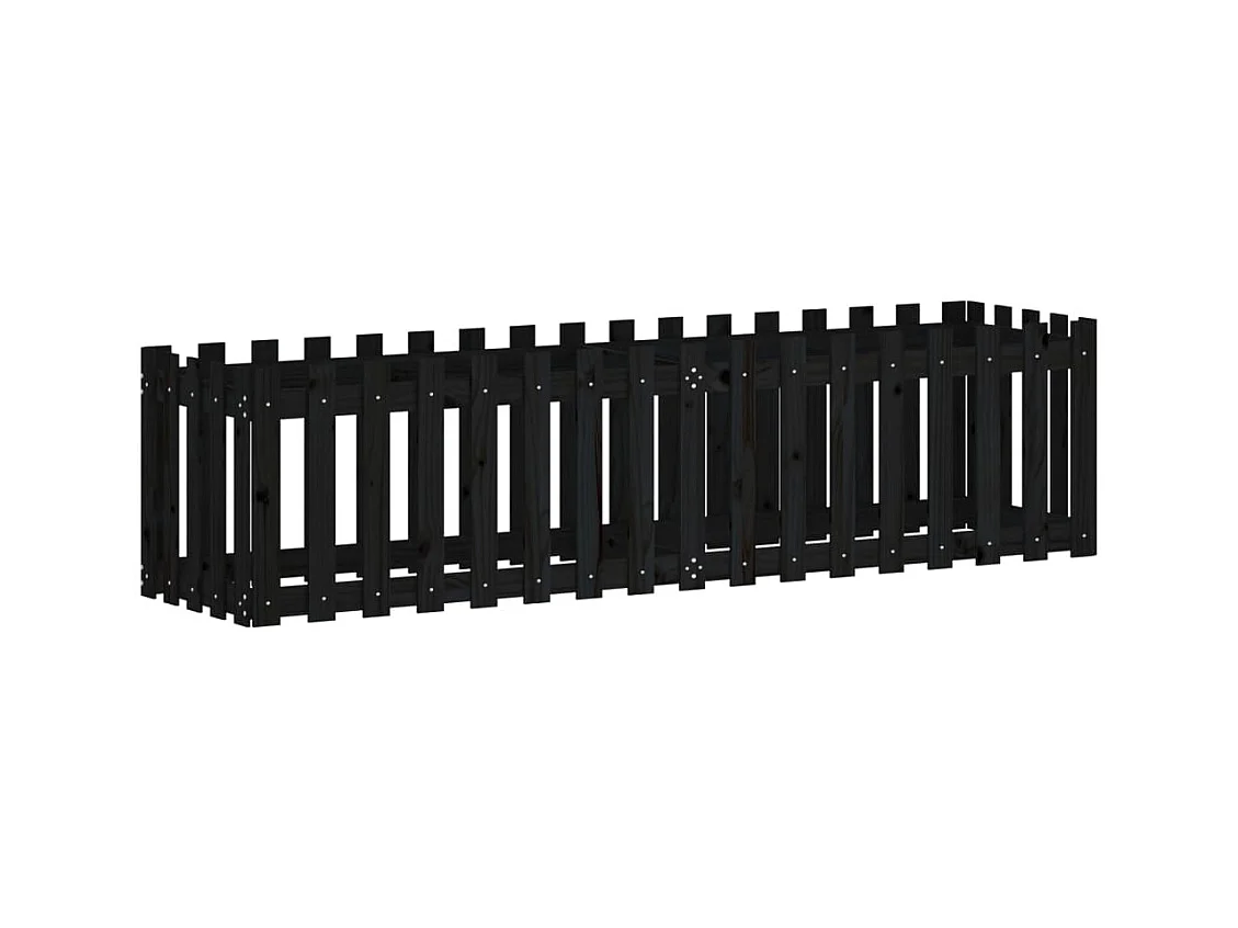 Vassoio per fioriera aiuola rialzata piante fiori terrazza giardino recinzione giardino design 200 x 50 x 50 cm pino massiccio nero 02_0039807