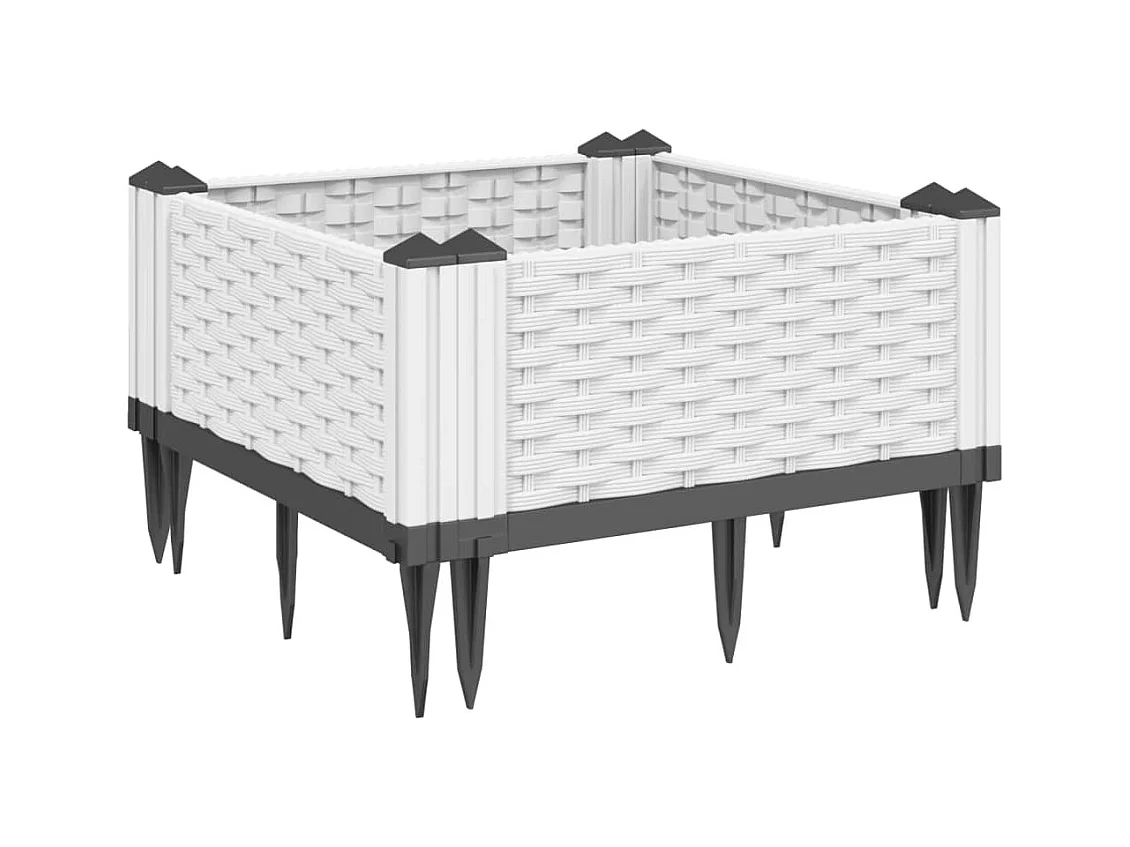 Vassoio per fioriera aiuola rialzata piante fiori terrazza giardino con paletti 42,5 x 42,5 x 28,5 cm PP bianco 02_0038197
