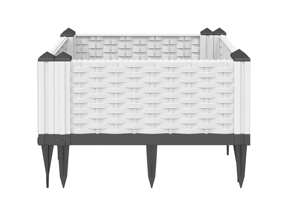 Vassoio per fioriera aiuola rialzata piante fiori terrazza giardino con paletti 42,5 x 42,5 x 28,5 cm PP bianco 02_0038197