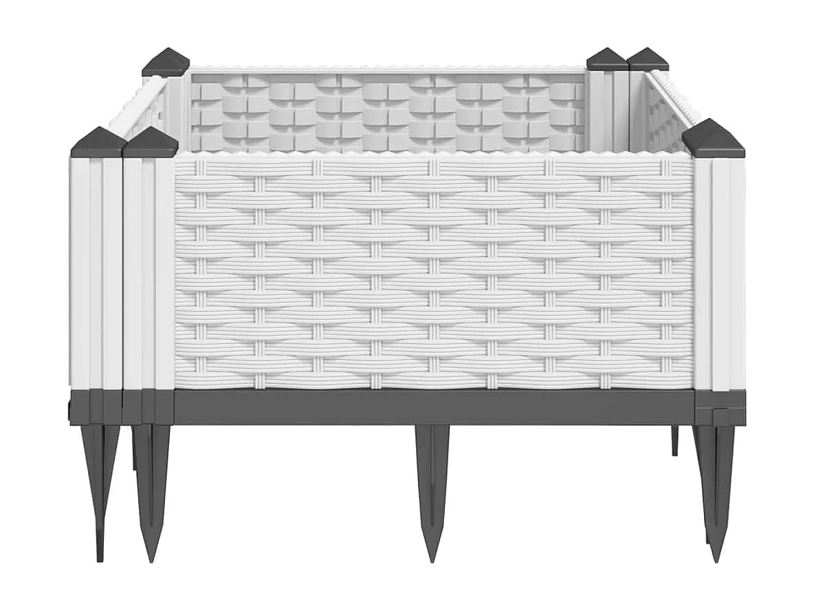 Bandeja para plantador de plantas com canteiro elevado flores terraço jardim com estacas 42,5 x 42,5 x 28,5 cm PP branco 02_0038197