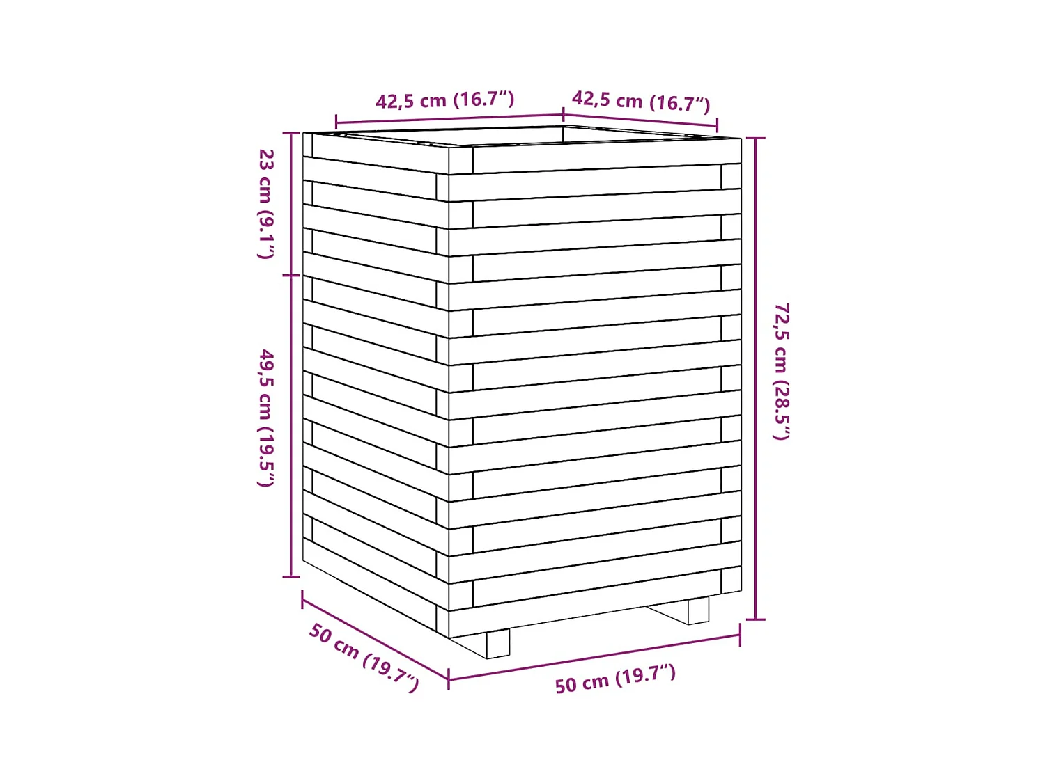 Jardinière bac lit surélevé bois marron 50 x 50 x 72.5 cm 02_0038466
