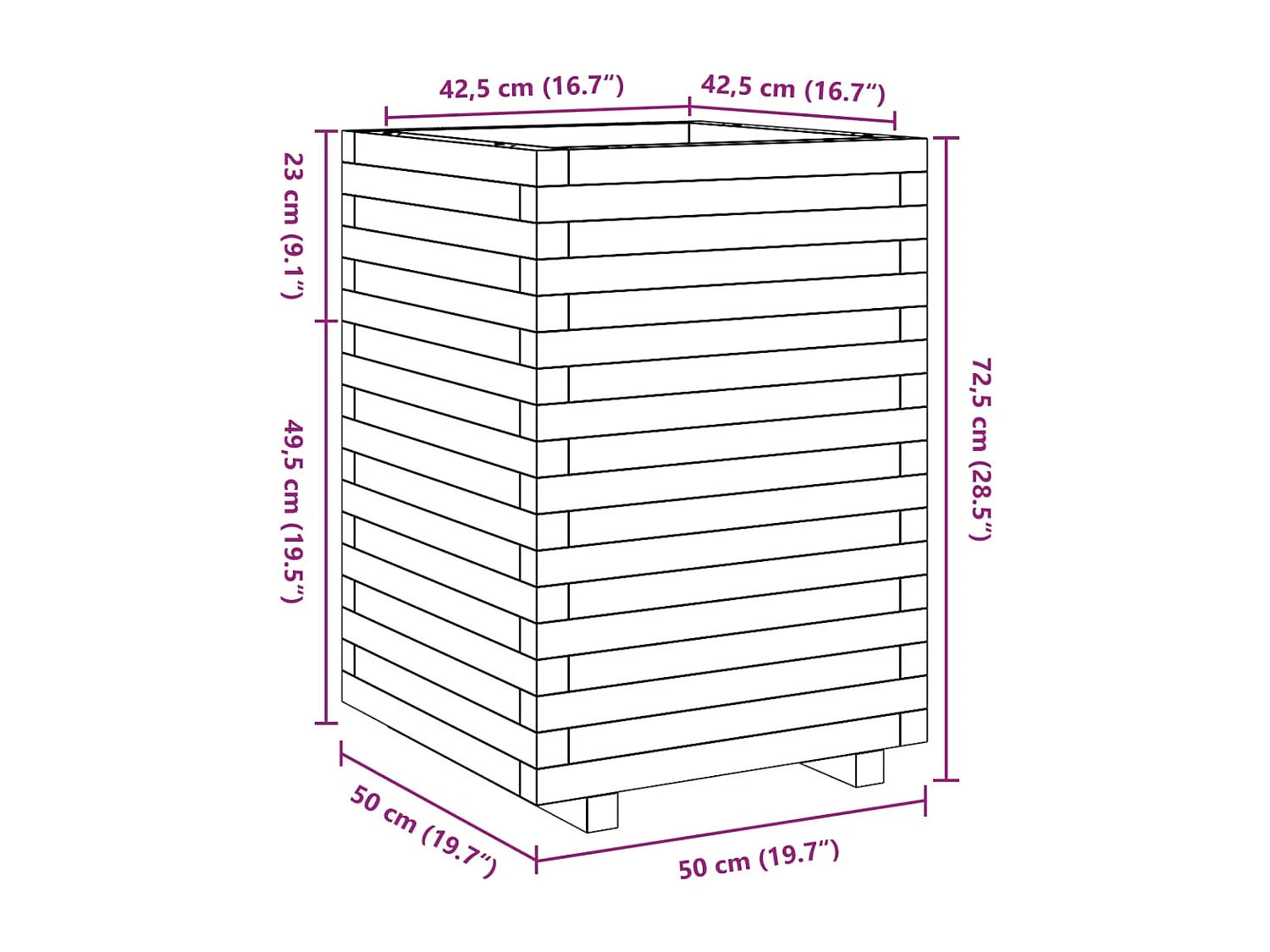 Vassoio per fioriera aiuola rialzata piante fiori terrazza giardino cera 50 x 50 x 72,5 cm legno di pino massiccio marrone 02_0038466