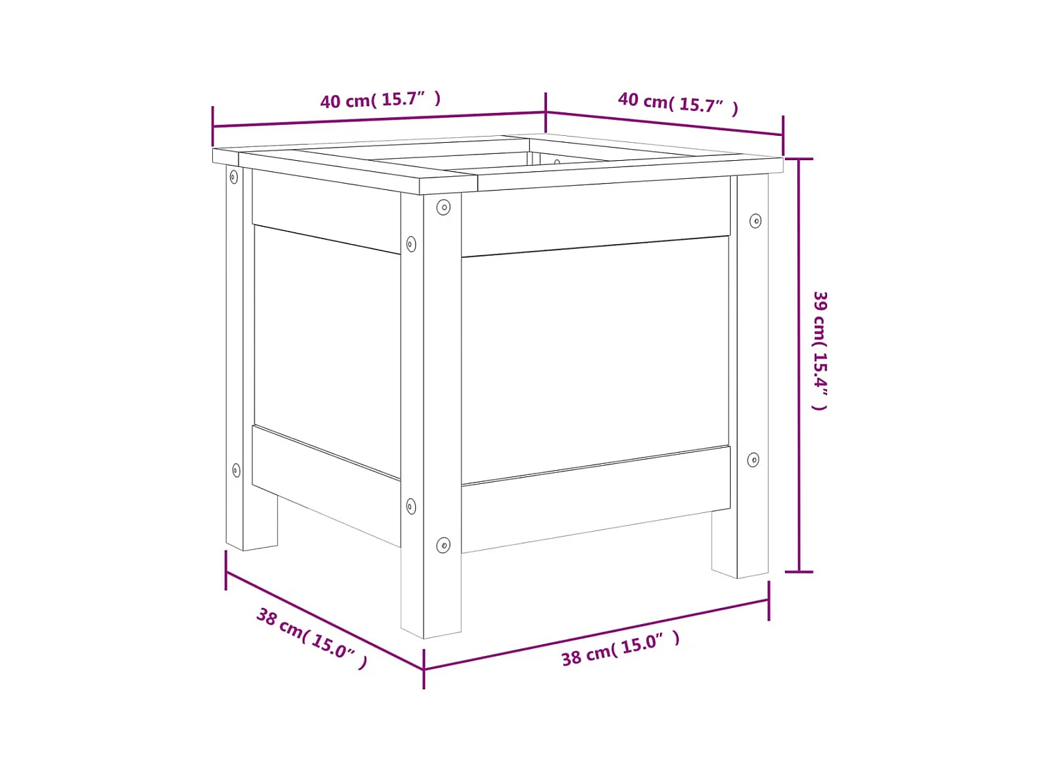 Jardinière bac lit surélevé bois marron 40 x 40 x 39 cm 02_0037531