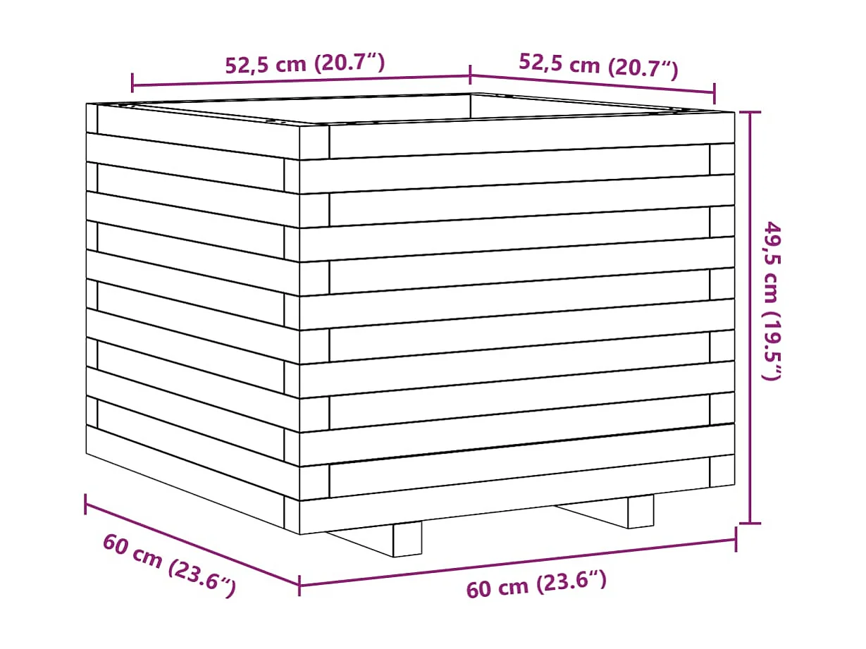 Vassoio per fioriera aiuola rialzata piante fiori terrazza giardino 60 x 60 x 49,5 cm legno di pino massiccio marrone 02_0037718