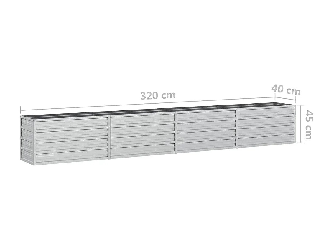 Macetero bancal elevado plantas flores terraza jardín jardín 320 x 40 x 45 cm acero galvanizado plateado Plata 02_0039429