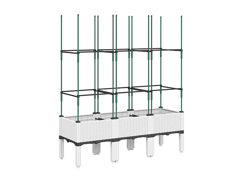 Macetero bancal elevado plantas flores terraza jardín con enrejado 120 x 40 x 142,5 cm PP blanco 02_0038242