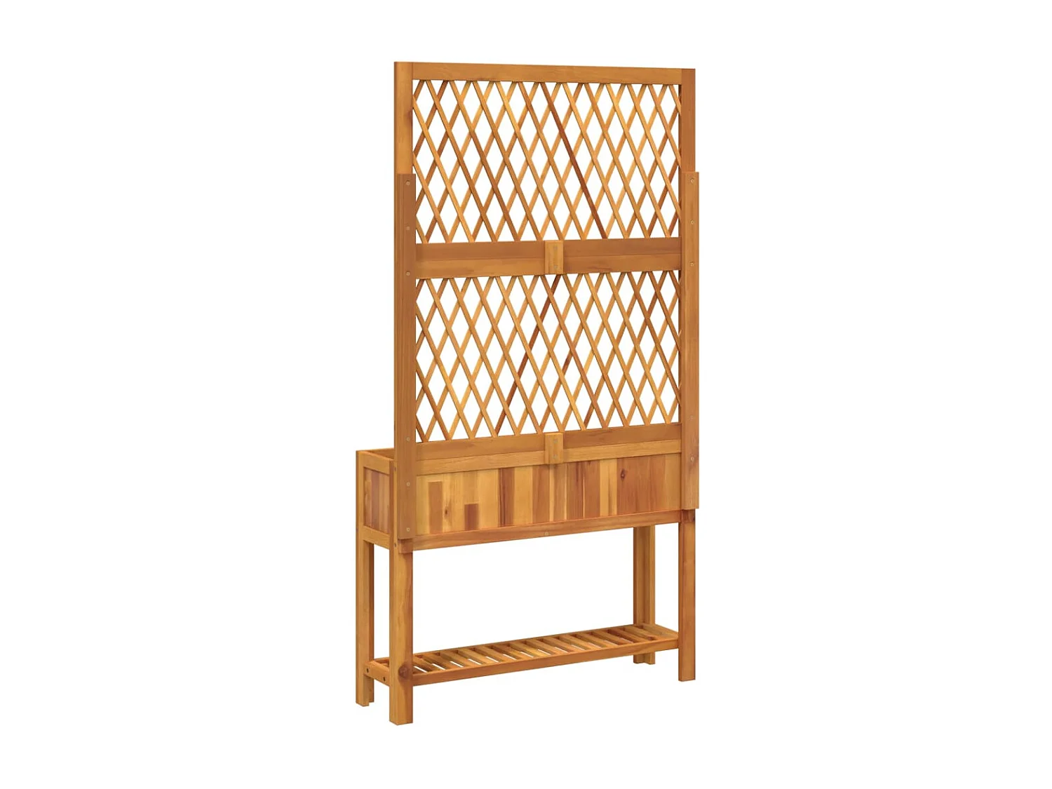 Macetero elevado bandeja plantas flores terraza jardín con enrejado y estante madera maciza de acacia marrón 02_0038378