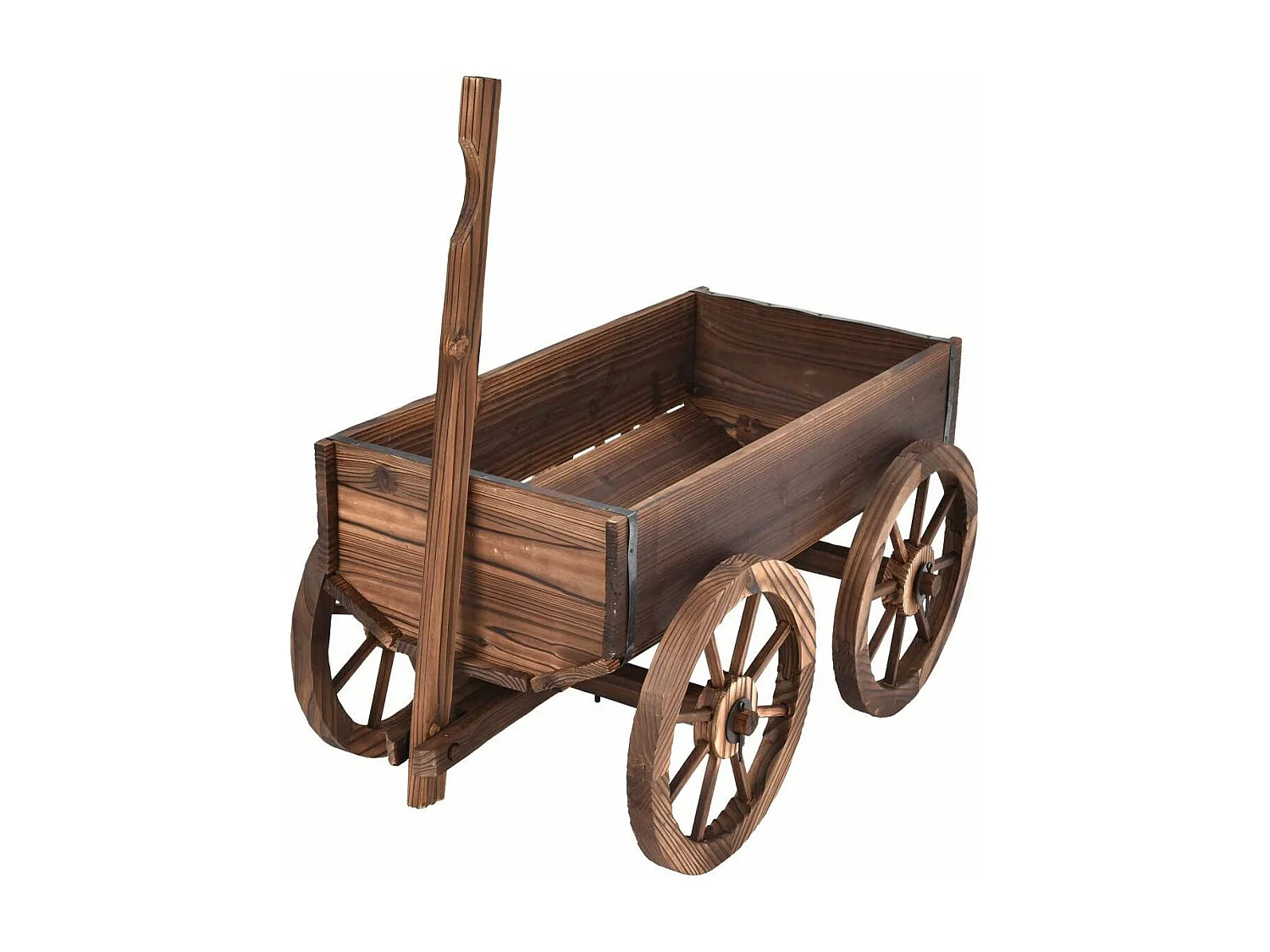 Carretilla de flores macetero de madera con ruedas con mango regulable y orificio de drenaje 20_0007942