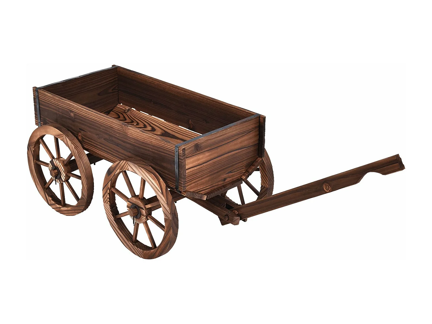 Carretilla de flores macetero de madera con ruedas con mango regulable y orificio de drenaje 20_0007942