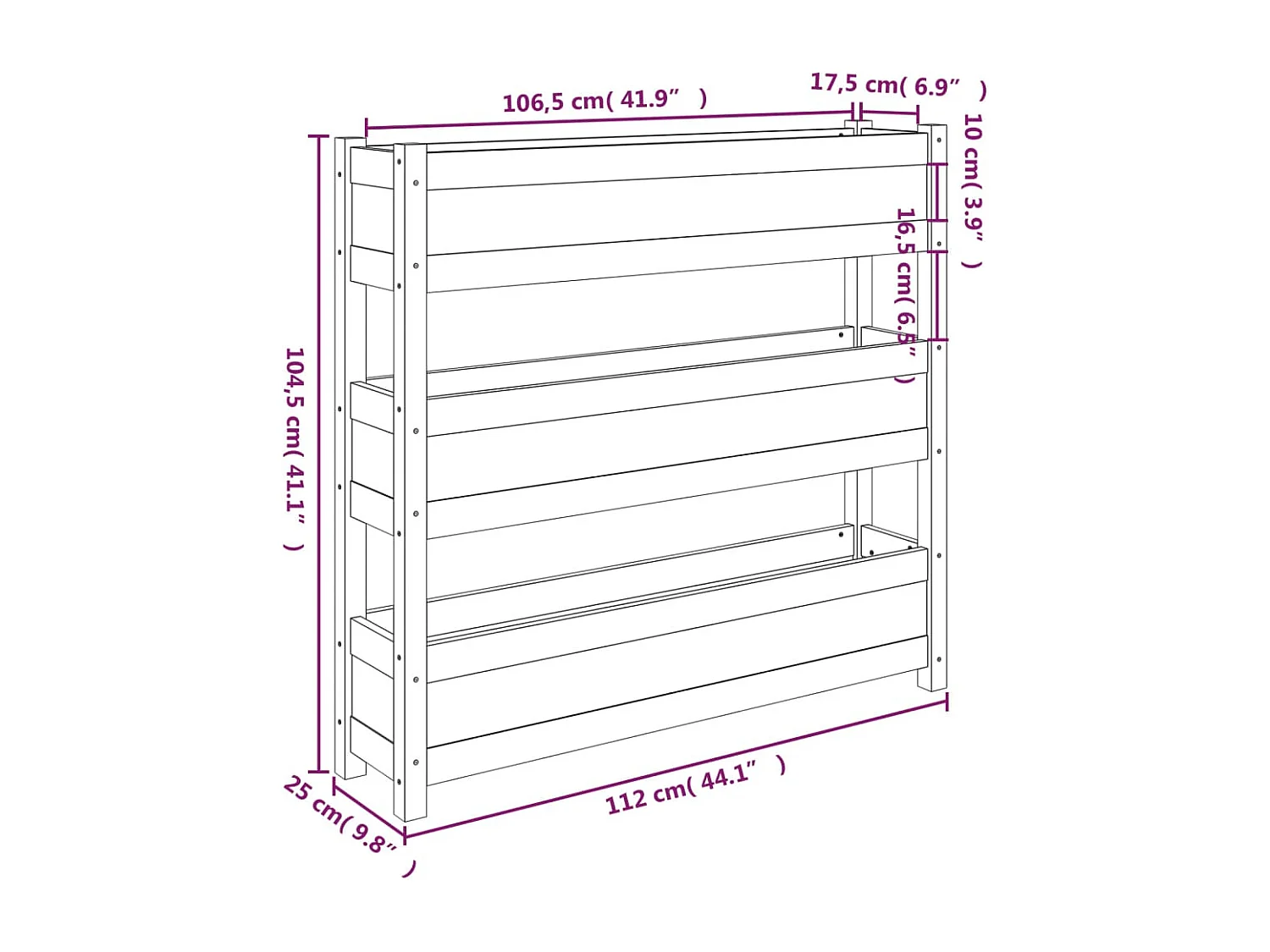 Macetero bancal elevado plantas flores terraza jardín 112 x 25 x 104,5 cm madera maciza de pino blanco 02_0037394