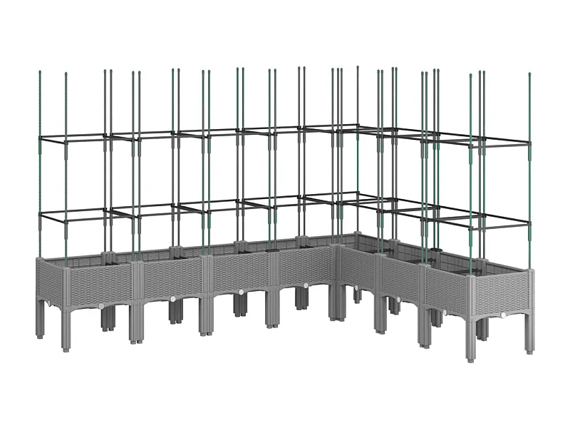 Vassoio per fioriera aiuola rialzata piante fiori terrazza giardino con traliccio leggero 200 x 160 x 142,5 cm PP grigio 02_0038354