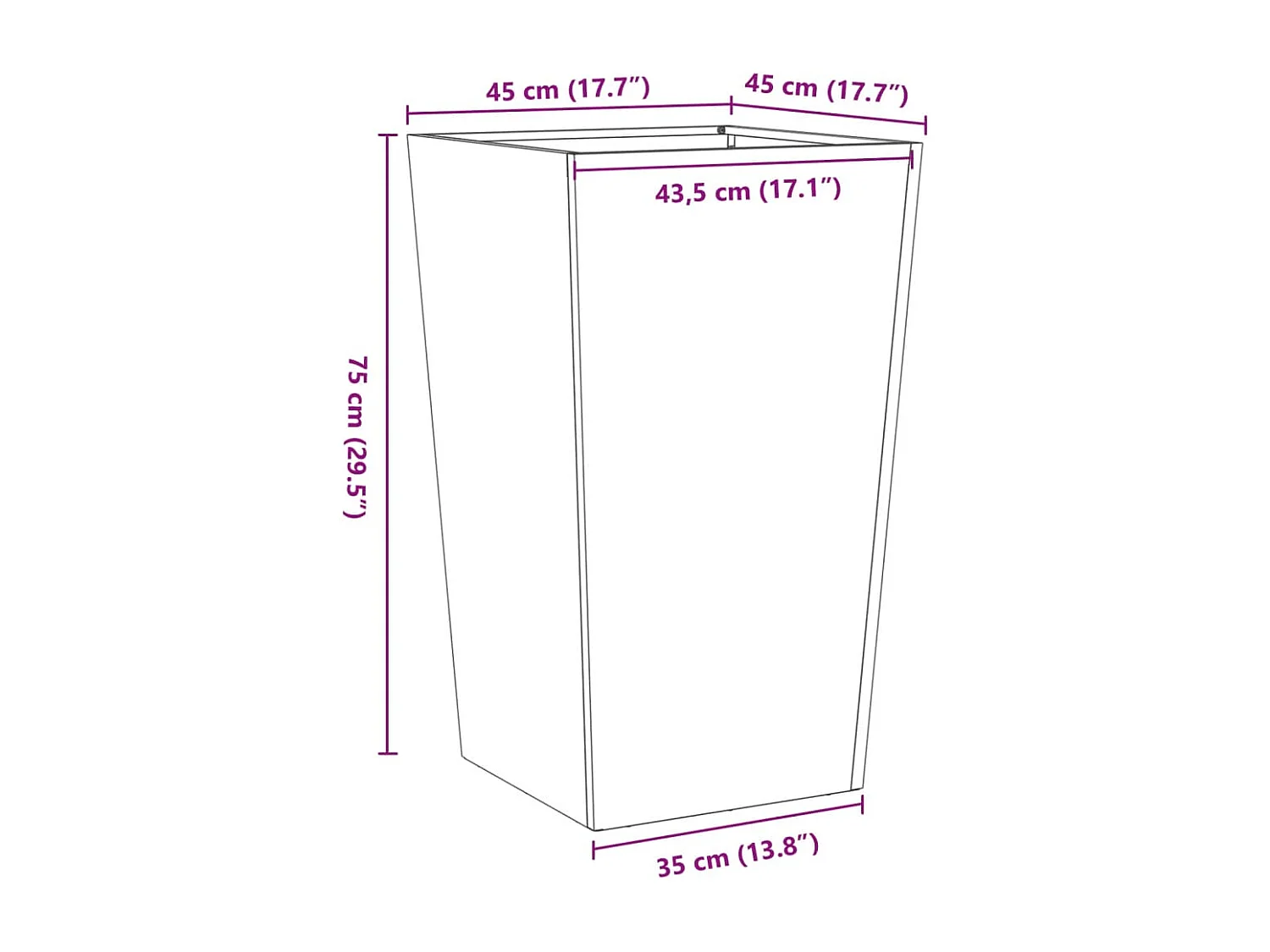 Bandeja para plantador de plantas com canteiro elevado flores terraço jardim 45 x 45 x 75 cm aço preto 02_0037609