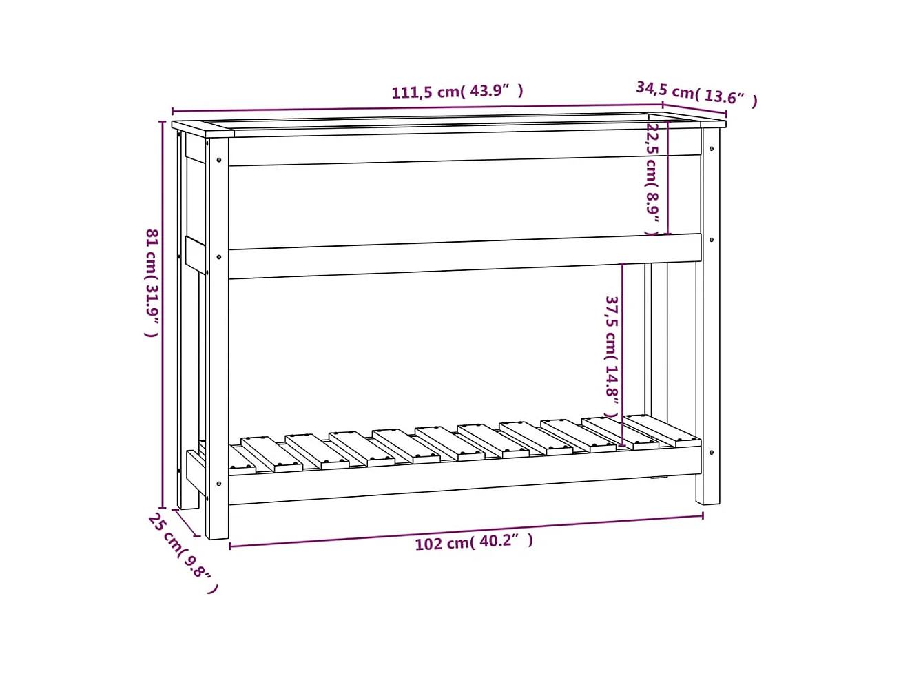 Jardinière bac lit surélevé bois marron 111.5 x 34.5 x 81 cm 02_0038382