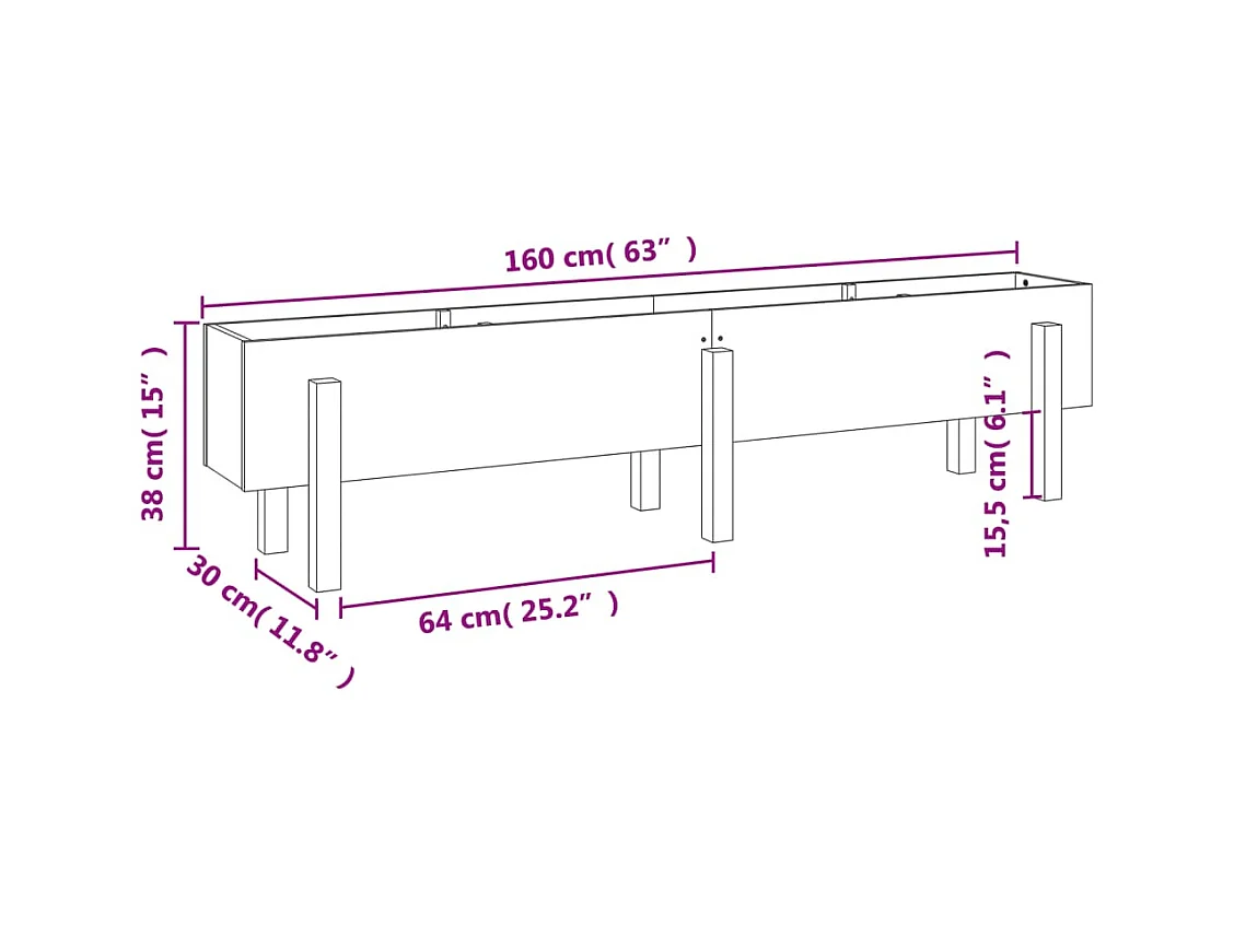 Jardinière bac lit surélevé bois blanche 160 x 30 x 38 cm 02_0039368