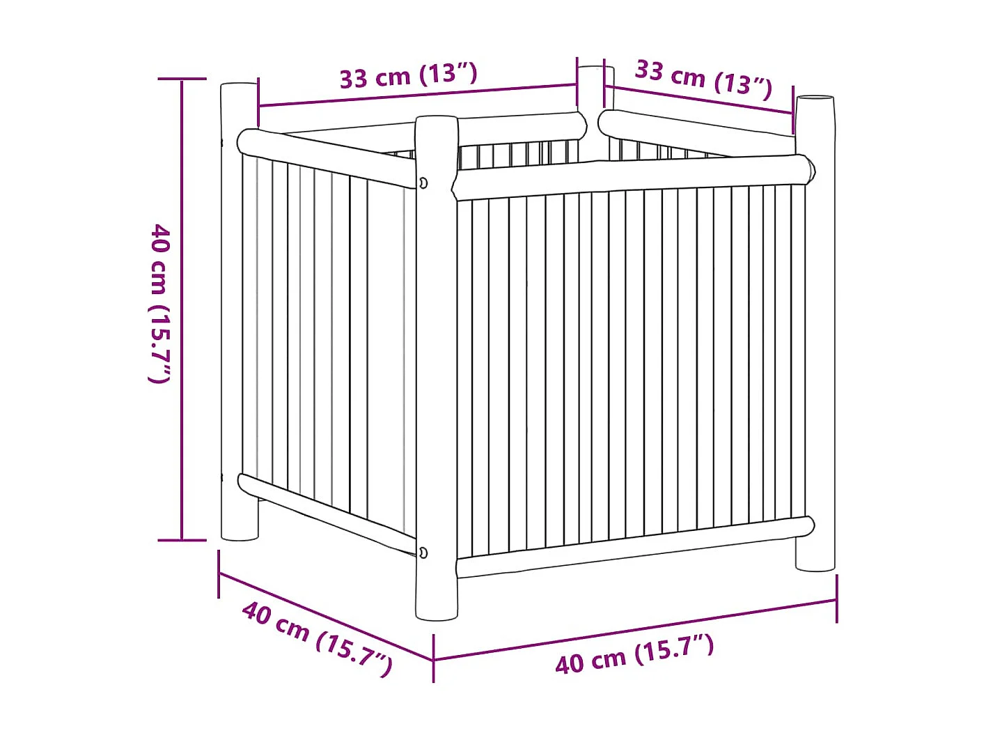 Vassoio per fioriera aiuola rialzata piante fiori terrazza giardino 40 x 40 x 40 cm bambù marrone 02_0037549