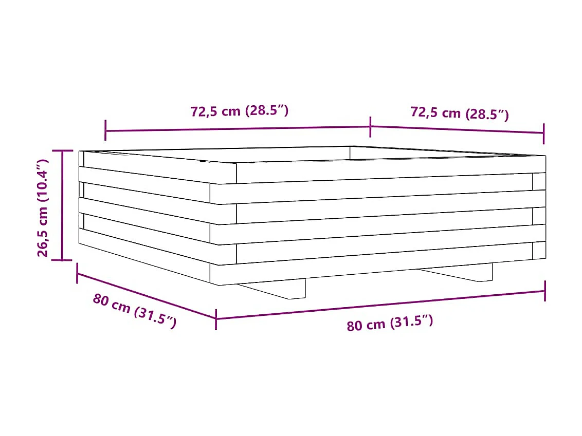 Vassoio per fioriera aiuola rialzata piante fiori terrazza giardino cera 80 x 80 x 26,5 cm legno di pino massiccio marrone 02_0038500