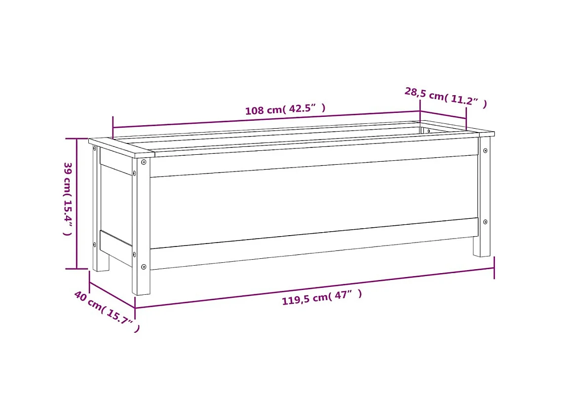 Jardinière bac lit surélevé bois blanche 119.5 x 40 x 39 cm 02_0039321