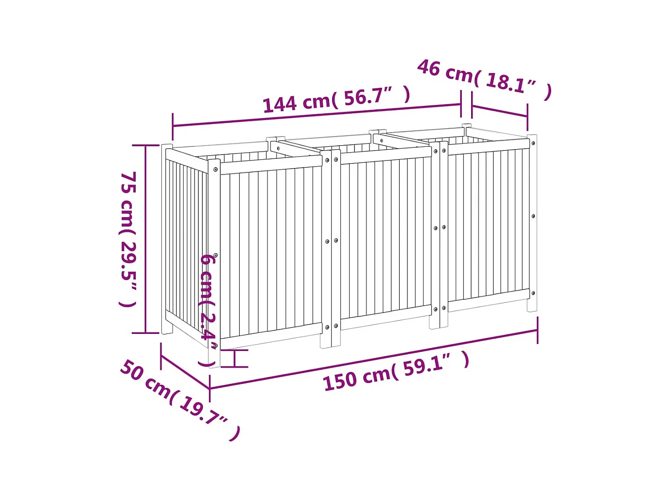 Jardinière bac lit surélevé bois marron 150 x 50 x 75 cm 02_0038122